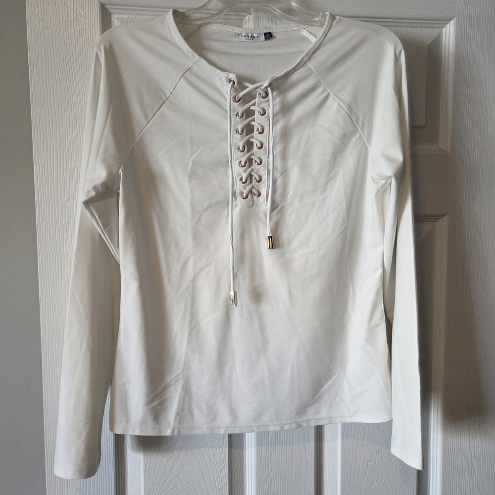 Cabana Life Women's White Lace-Up Top